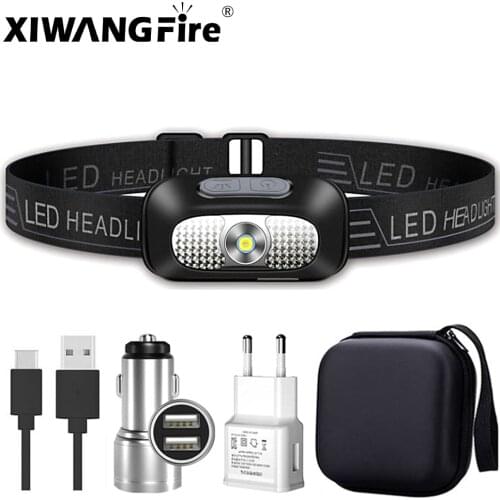 Xiwangfire Mini LED Headlamp Usb RechargeableBody Motion Sensor Headlight Camping Flashlight Head Light Torch Lamp Head Light