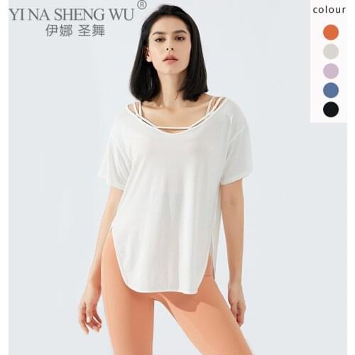 Women Running Yoga Short-Sleeve Sport T-shirt High Elastic Loose Breathable Sportswear Training Yoga Top Outdoor Running T-shirt