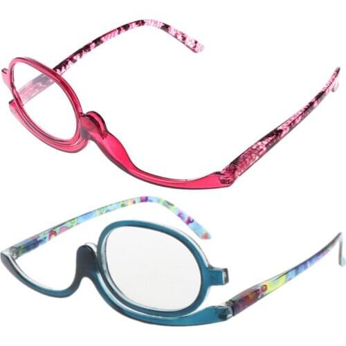 Women Makeup Reading Glasses Rotatable Flip Make Up Eye Glasses Presbyopic +1.00 To +4.0 2XPC