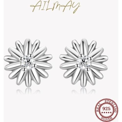 Ailmay Top Quality Real 925 Sterling Silver Romantic Cute Daisy Flower Stud Earrings For Women Classic Wedding Statement Jewelry