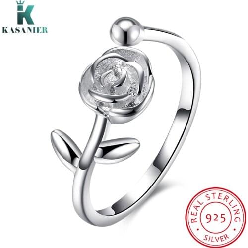 KASANIER S925 Rose Flower Rings For Women Romantic Lover Contract Gift Fashion Jewelry Resizable Ring K-JZ0122