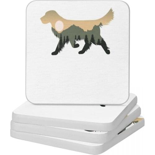Golden Retriever Dog Forest Mountain Sunset Gift Diatomite Square Round Coaster Multifunction Cup Bonsai Mat Soap Pad 10x10cm