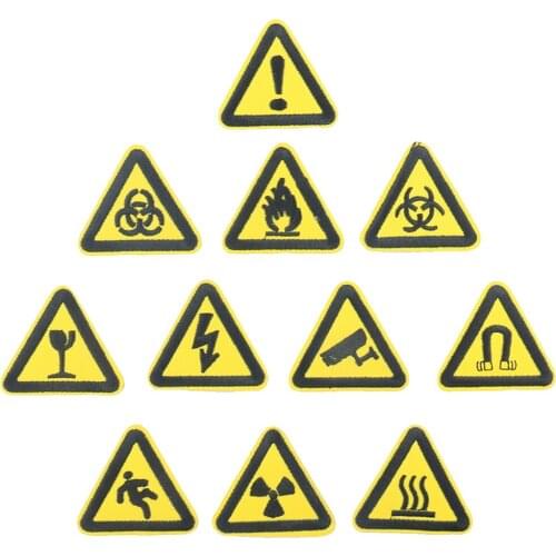 10PCS Traffic Sign Patches Nuclear Biochemical Warning Ban Badge Iron on Embroidery Appliques punk Clothing Sticker for Backpack