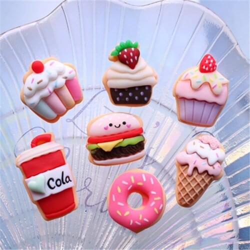 10Pcs Cartoon Cake Flatback Resin Cabochon Flat back Kawaii Simulation Food DIY Embellishments Scrapbook Craft Hair Bows Center