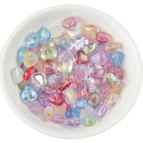 100PCS Transparent Purple Colorful Glass Beads Loose Love Heart Beads for Jewelry Making DIY Earrings Accessories Glaze Beads
