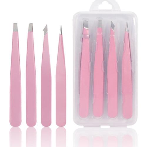 4Pcs/Set Eyebrow Tweezers Contains 4 Different Types Tweezers Stainless Steel Eye Brow Clips Hair Removal Beauty Makeup Tool