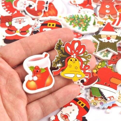 20pcs Mixed Christmas Wooden Buttons For Crafts Scrapbooking Sewing Clothes DIY Kid Apparel Supplies mt2258