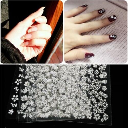 30PCS/Lot 3D Nail Stickers Transfers Decals White Flower Rhinestone Nail Art Sticker Decals Foam Nail Polish Sticker NTL13