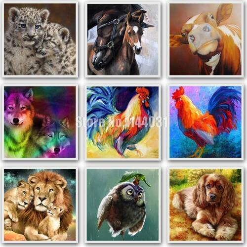 5D Diy Diamond Painting Cross Stitch Horse Chicken Dog Lion Cat Parrot Diamond Mosaic Animal Embroidery Full Rhinestones Gift