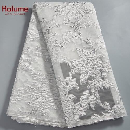 Kalume White African Lace Fabric Gilding 5 Yards High Quality Nigerian Tulle Lace Fabric Brocade For Sew Diy Dress Party H2578