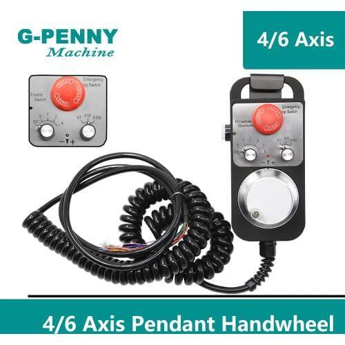Free shipping! CNC 4 Axis 6 Axis Mach3 MPG Pendant 100 pulse MPG handwheel with E-stop emergency switch, Electronic Hand wheel