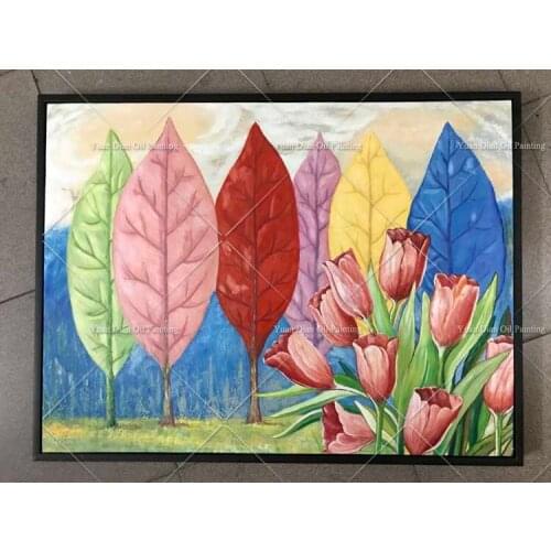 Unframed Landscape Tree Flower Road Oil Painting 100% Hand-Painted Wall Art Picture Decoration Handmade Painting Home Artwork