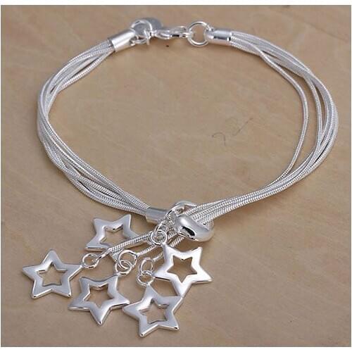 Free shipping 925 sterling silver jewelry bracelet fine fashion hollow star bracelet top quality wholesale and retail SMTH153