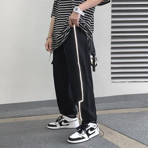 Fashion Mens Sweatpants Nine Points Casual Loose High Waist Harem Pants Boy Long Straight Trousers Men Joggers Black Streetwea