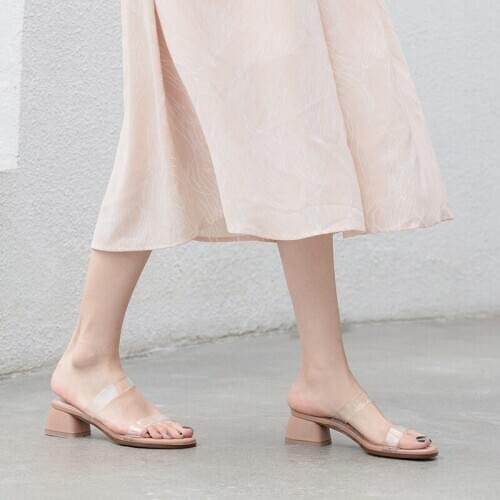 EshtonShero Summer Women Shoes Woman Slippers Hoof Med Heels Slingback Platform Transparent Ladies Wedding Shoes Size 3-9