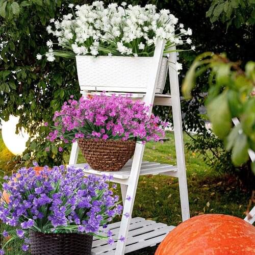Fake Artificial Flowers Outdoor for Decoration UV Resistant No Fade Faux Plastic Plants Garden Porch Window Kitchen Office Decor