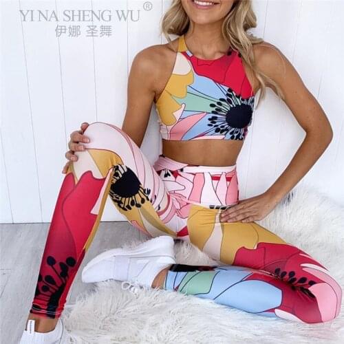 Yoga Sets Woman Sportswear Fitness Suit Sport Clothing for Women Printing Gym Wear Running Clothes Workout Tank Top Leggings New