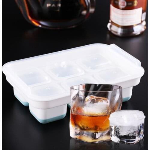 Creative Square Silicone Ice Tray Wear-resistant Non-stick 6 Grids Silicone Ice Cube Tray for Whiskey Food Grade Ice Tray
