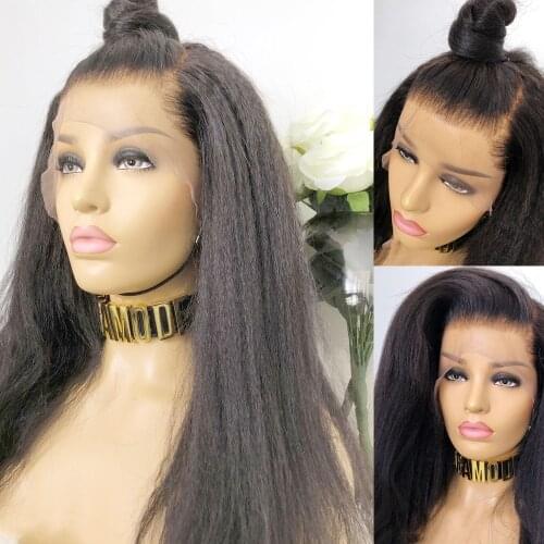 Kinky Straight wig Human Hair Lace Front Wigs For Black Women Yaki frontal closure virgin Brazilian Lace Wig Natural blackColor