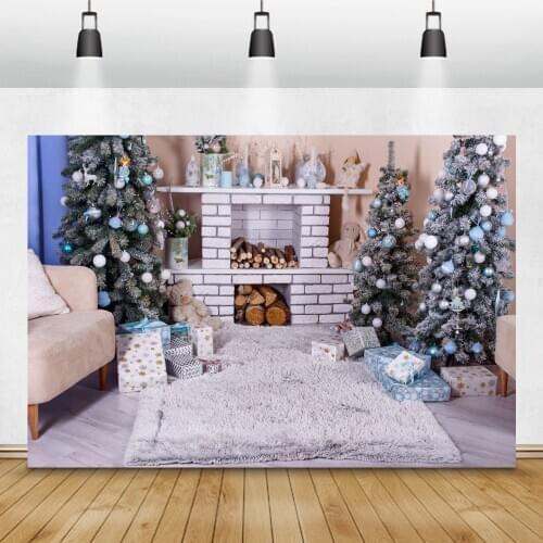 Laeacco Christmas Tree Fireplace Interior Photography Backgrounds Vinyl Seamless New Year Decor Backdrops Props For Photophone