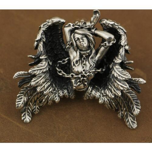 LINSION High Detail 925 Sterling Silver Andromeda Pendant Sexy Angel Biker Pendant TA82