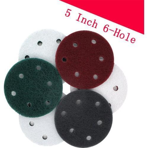 15 PCS 5 inch 6-Hole Multi-purpose Flocking Scouring Pad 240-800 Grit Industrial Heavy Duty Nylon Cloth for Polishing & Grinding