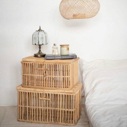 Fashion Rectangular rattan storage basket with lid Shelf baskets Hand-woven debris storage box organizer kitchen basket