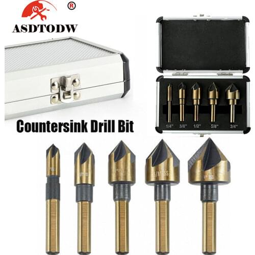 5Pcs/Set Industrial Countersink Drill Bit Tri-Flat Shank Quick Change Kit Tool
