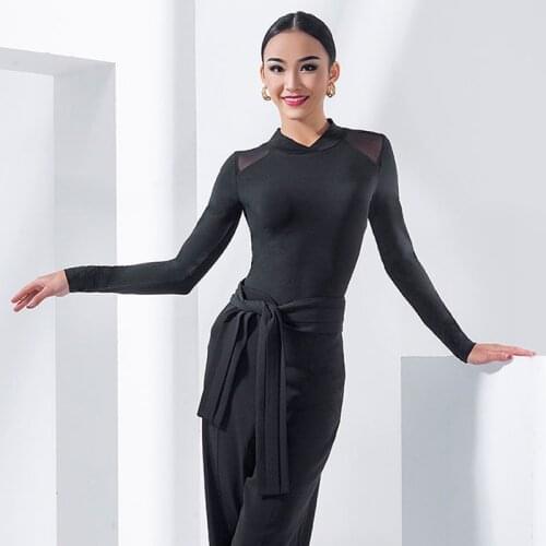 Latin Dance Practice Clothes Turtleneck Blouse One-Piece Female Long-Sleeved Latin Dance Costumes Performance Clothes SL4355