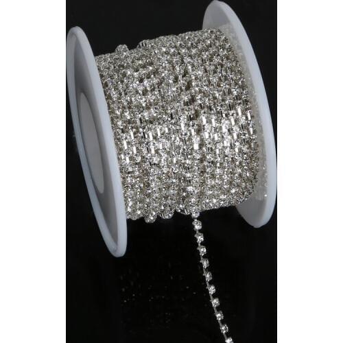 Wholesale Price Rhinestone Chain Clear Crystal SS6 SS10 SS12 Silver Color Chain DIY Craft Apparel Sew On Jewelry Accessory