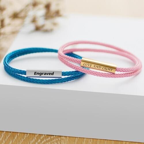 Personalized Colorful Wire rope Custom Names Bracelet Genuine Leather Braided Rope Magnet Clasp Bangle for Couples&Family SL-164