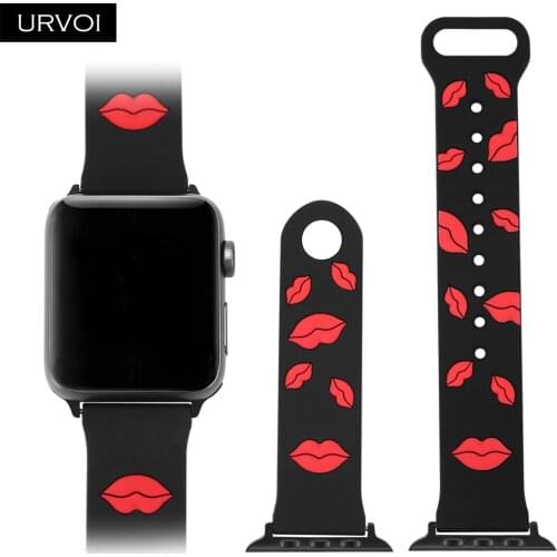 URVOI band for apple watch series 6 SE 5 4 321 strap for iwatch soft silicone sport band 40 44mm lips kiss painting lovely style