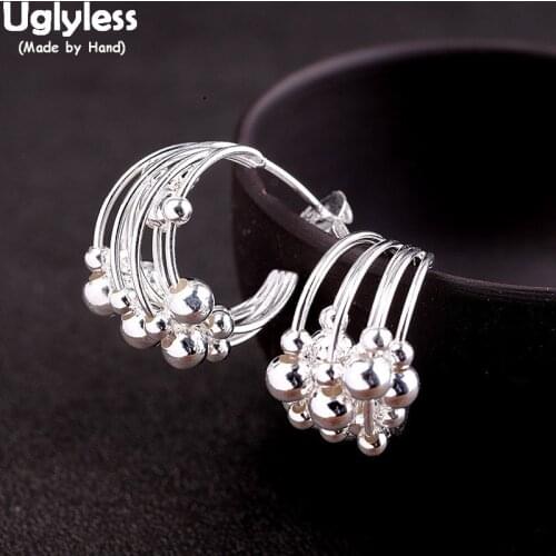 Uglyless Movable Silver Balls Fireworks Earrings for Women 925 Silver Beading Studs Earrings Glossy Women Dress Fashion Brincos
