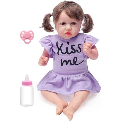 Silicone Reborn Baby Doll 22inch 56CM Brazilian Face Bottle Pacifier Smile Newborn Princess Birthday Gift Toy Soft Vinyl