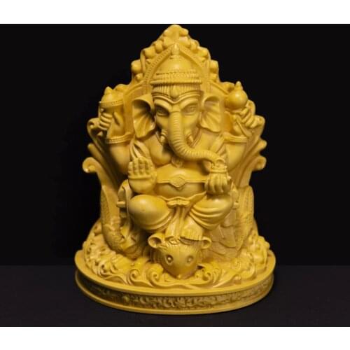Madera de boj tallada de elefante, Dios Ganesha, decoraciones de la suerte, dios de la riqueza, decoración de coche sentado de 5