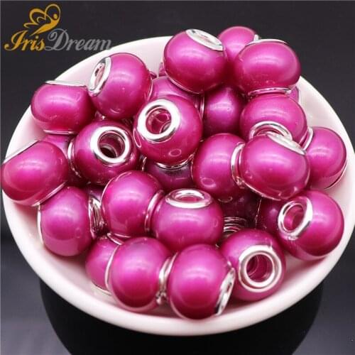 10Pcs 16mm Big Solid Color Pearl Glass European Beads for Jewelry Making DIY Chain Necklace Large Hole Bead fit Pandora Bracelet
