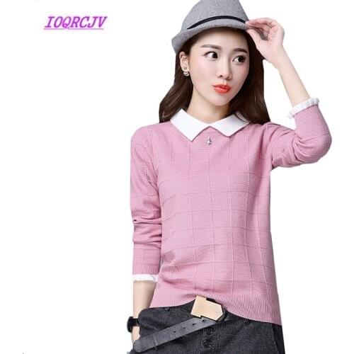 POLO collar Sweater Women Spring Autumn Short Loose Large size Bottoming knitting Sweater Long sleeve Pullover knitting Tops B80