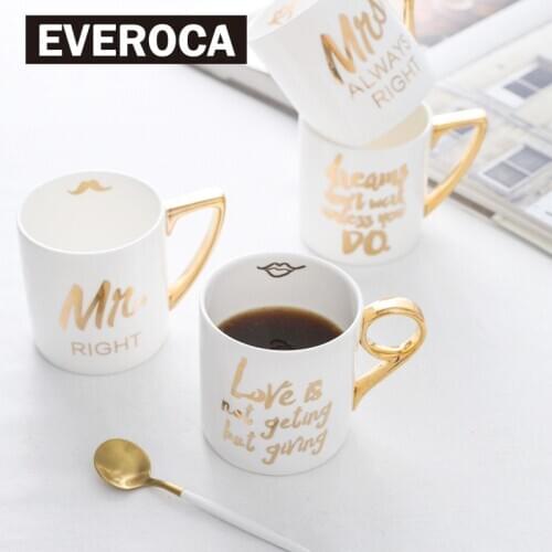 Creative Bone Porcelain Mugs 24K Gold-plated European Style Coffee Cups Milk Cups