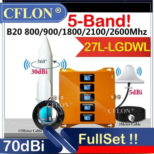 Five-Band Cellular Amplifier B20 800 900 1800 2100 2600Mhz 4G CellPhone Booster GSM Repeater 2G3G4G 4G Four-Band Signal Booster