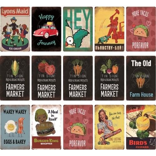 Burger King Vintage Tin Signs Farmers Market Vegetables Restaurant Food Metal Plate Plaque Wall Poster Decor Art