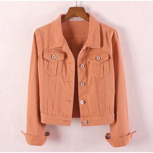 Spring Autumn 2021 Korean Brick Red Denim Coat Female Slim Long Sleeve Vintage Short Jeans Jacket Women Plus Size Chaqueta Mujer