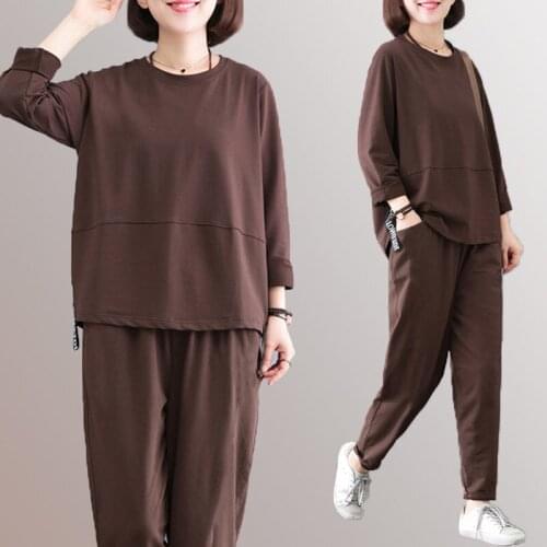 2021 Women Two Piece Set Female Spring Long Sleeve Shirt Long Pants Casual Tracksuit Set 5Xl Ladies Pullover Tops Pant Suit H984