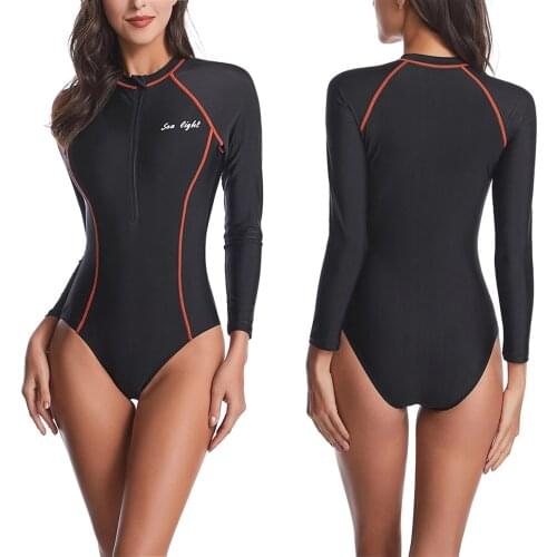 Long Sleeve Swimsuit Women Fashion Zipper Beach Swimwear Stylish Bathing Suit for Ladies Female