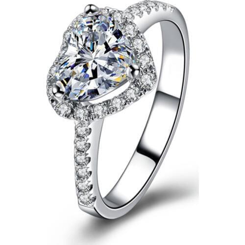 2019 Women Silver Plated Crystal Love Heart Shaped Ring for Wedding Engagement Bridal Wedding Jewelry Finger Jewelry Woman gift