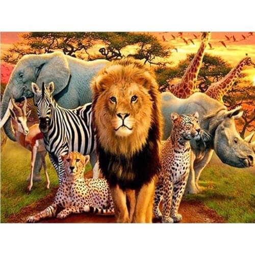Animal Diy Embroidery Square/round Full Diamond Painting Landscape Mosaic African Savannah Picture Home Decor