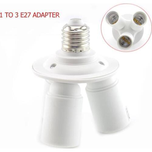 1 E27 to 3 E27 Socket Adapter Splitter 3 Heads LED Light Bulb Socket Holder Converter Lamp Bases Lamp Bulb Adapter 110V-240V