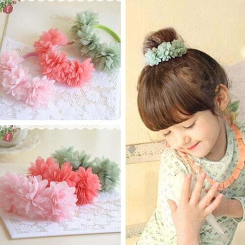 1pc Cute Multi-layer Flower Elastic Hair Bands Girls' Hair Clips Kids Ponytail Holder Dainty Silky Hair Accessories