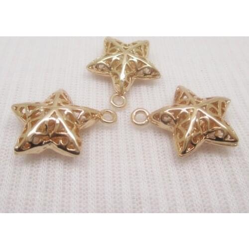 4PCS 15x17MM 24K Gold Color Plated Brass Star Pendants Charms for Jewely Making Findings Accessories
