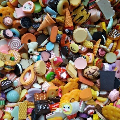 20pcs/lot Flat back resin chocolate doughnut cake Hamburger bread biscuit cookies ice mix size for DIY home wedding decorations