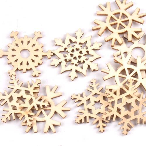 20Pcs Mixed Snowflake Pattern Hollow Out Wood Slices DIY Craft Scrapbook Arts Accessories For Home Decor Wooden Ornament m2182